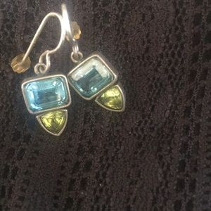 Blue aquamarine and peridot earrings in silver
